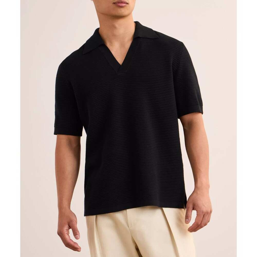 APC Polo Shirt Mens XXXL Black V-Neck Johnny Collar Textured Knit LIVIO $295 - Picture 1 of 8